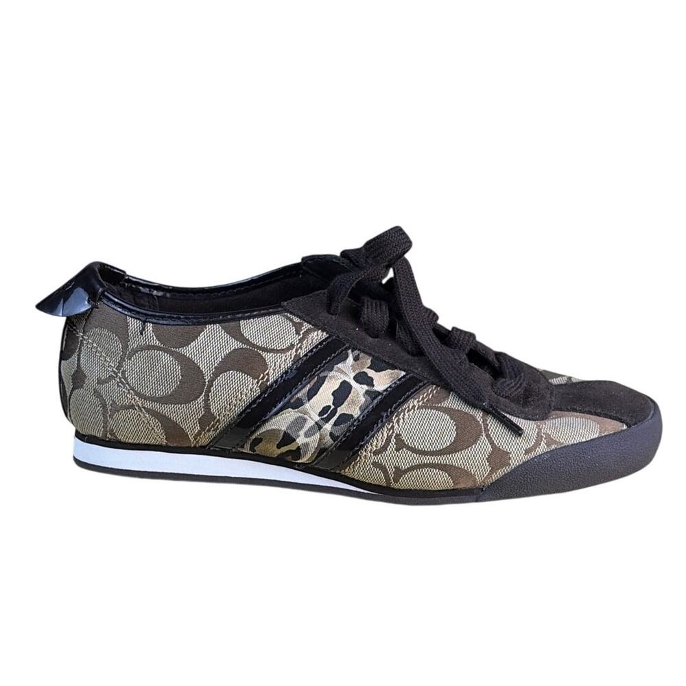 Coach Paxton Brown Tan Signature Monogram Sneakers Womens Size 7